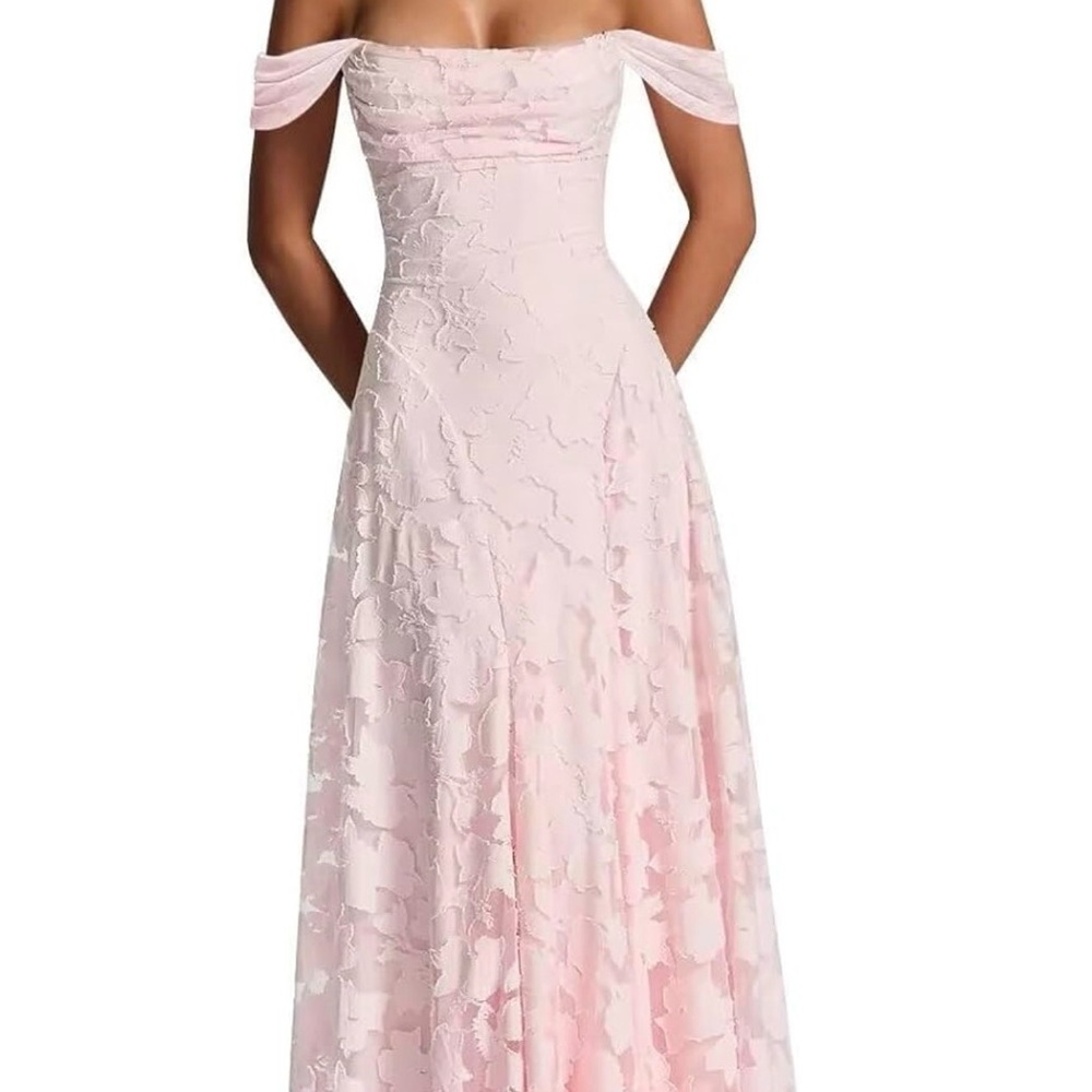 Off-Shoulder Pink Lace Evening Dress